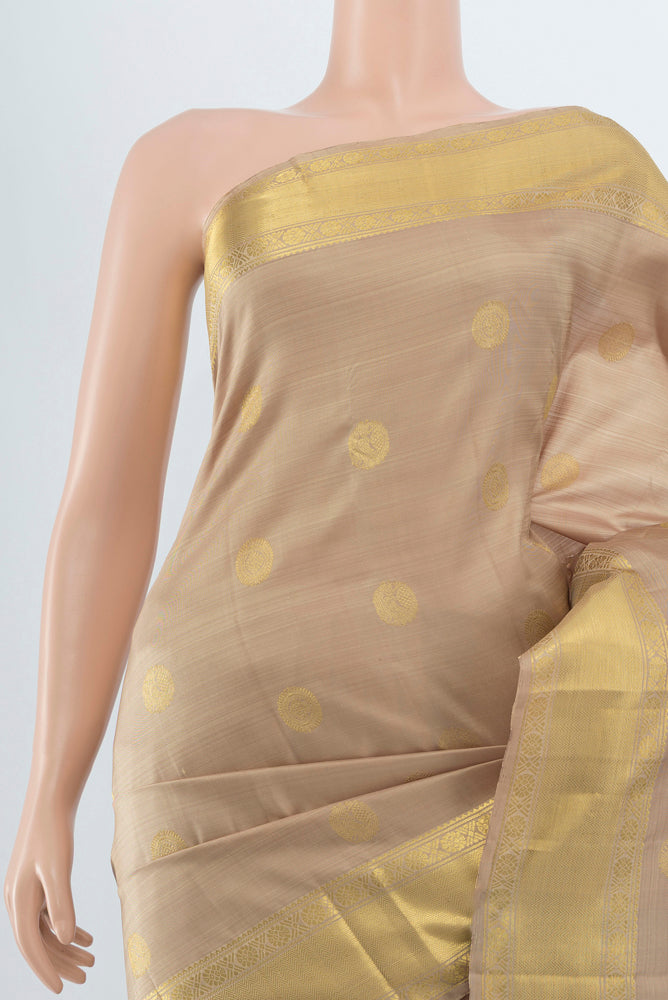 Border image of Dark Beige Kanjivaram Silk Saree with Zari Butta on the body and Silk Border. 