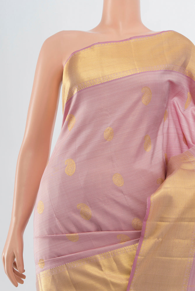 Border image of Rose pink Kanjivaram Silk Saree with Zari Butta on the body and Silk Border. 