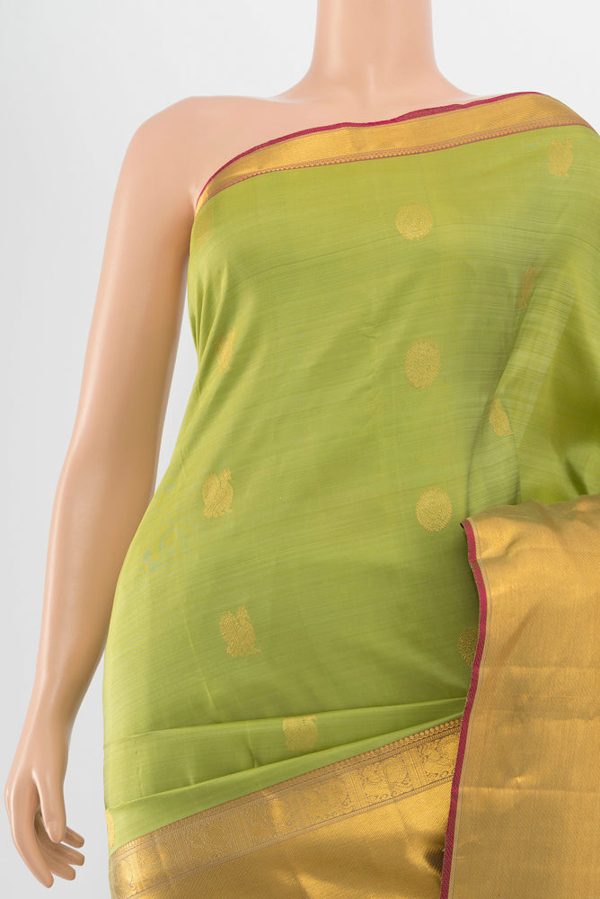 Border image of Pure Silk Pure Zari Pista Green Kanjivaram Saree with Zari Butta on the body and Silk Border. 