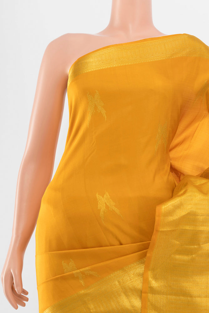 Border image of Pure Silk Pure Zari Mustard Kanjivaram Saree with Zari Butta on the body and Silk Border. 