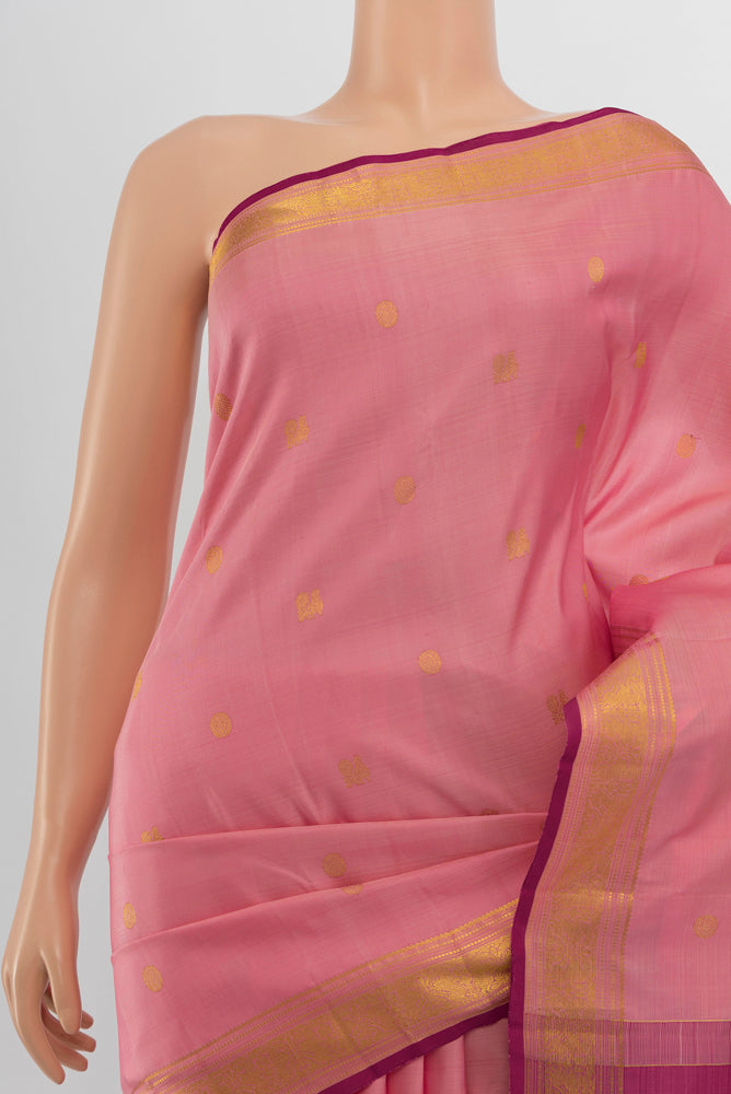 Border image of Rose Gold Kanjivaram Silk Saree with Zari Butta on the body and Silk Border. 