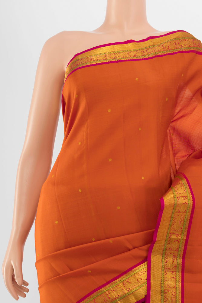 Border image of Pure Silk Pure Zari Rust Kanjivaram Saree with Zari Butta on the body and Silk Border. 