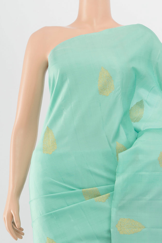 Border image of Pure Silk Pure Zari Sky Blue Kanchipuram Saree with Zari Butta on the body and Silk Border. 