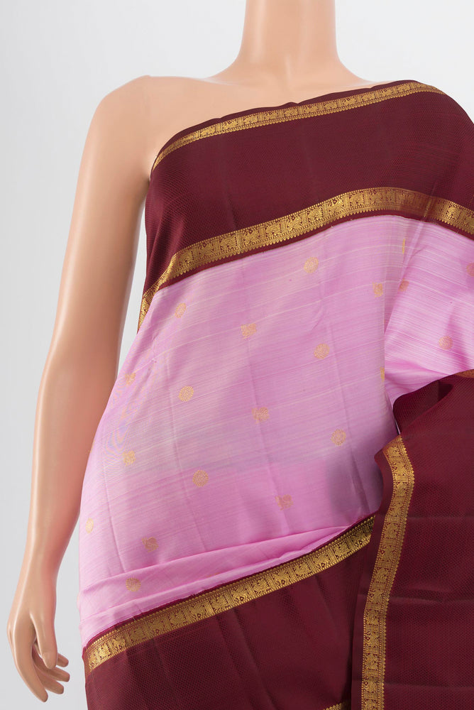 Border image of Rose Gold Kanjivaram Silk Saree with Zari Butta on the body and Silk Border. 