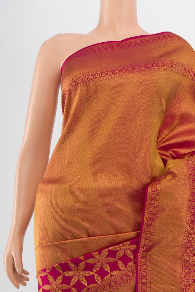 Border image of Pure Silk Pure Zari Maroon Kanjivaram Saree with Zari Butta on the body and Silk Border. 