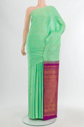 Mint Green Kanchipuram Silk Saree with Zari Butta on the body and Without Border.  displayed on a mannequin