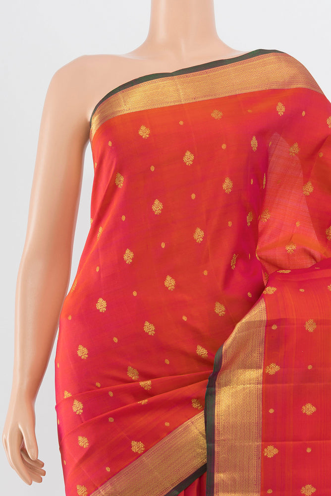 Border image of Peach Kanjivaram Silk Saree with Zari Butta on the body and Silk Border. 