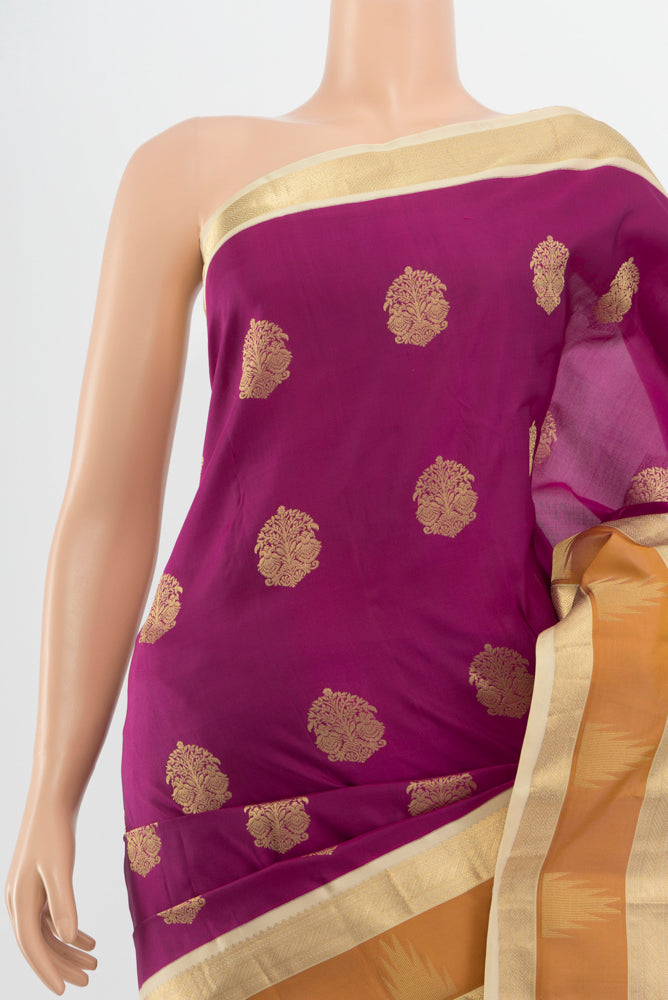 Border image of Pure Silk Pure Zari Purple Kanjivaram Saree with Zari Butta on the body and Silk Border. 