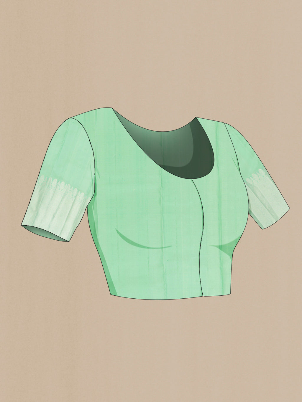 Close up image of the blouse of Sea Green Kanchipuram Silk Saree with Zari Butta on the body and Silk Border. 