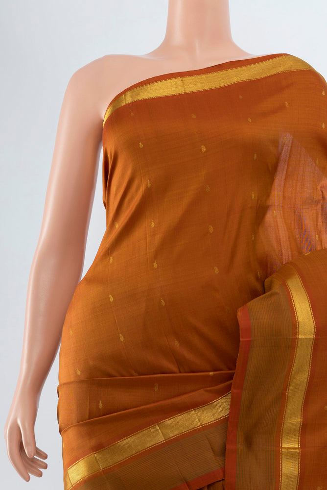 Border image of Brown Kanchipuram Silk Saree with Zari Butta on the body and Silk Border. 