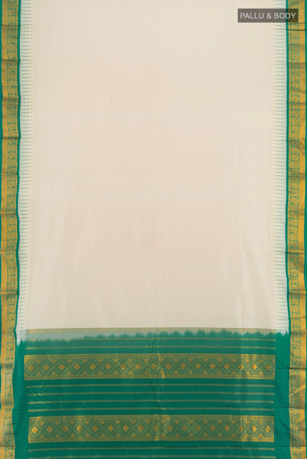 Flat view of Cream Bangalore Silk - kadyal Saree with Plain Body and Zari Border. 