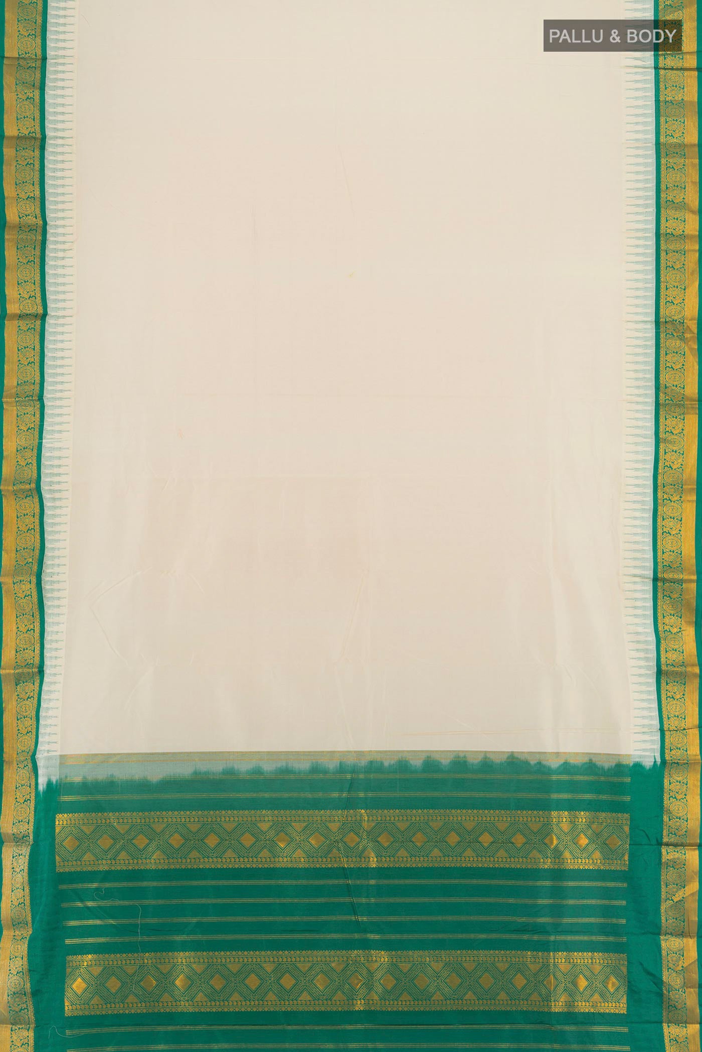Flat view of Cream Bangalore Silk - kadyal Saree with Plain Body and Zari Border. 