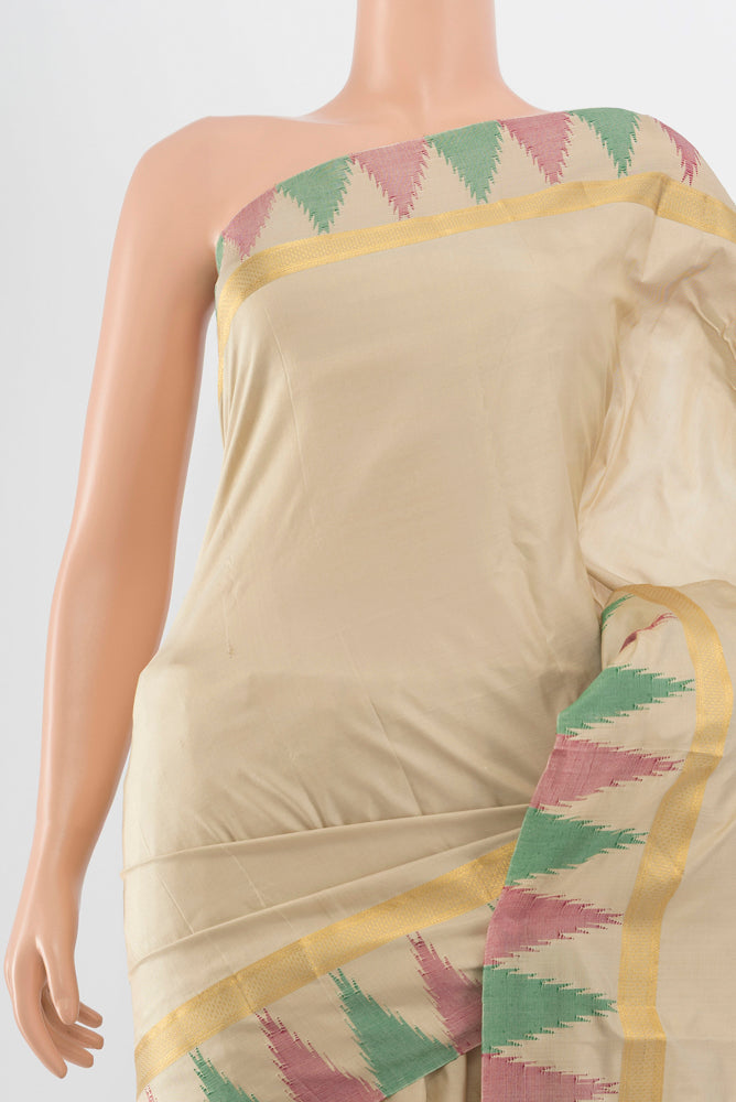 Border image of Beige Bangalore Silk - kadyal Saree with Plain Body and Silk Border. 