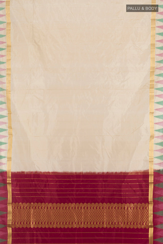 Flat view of Beige Bangalore Silk - kadyal Saree with Plain Body and Silk Border. 