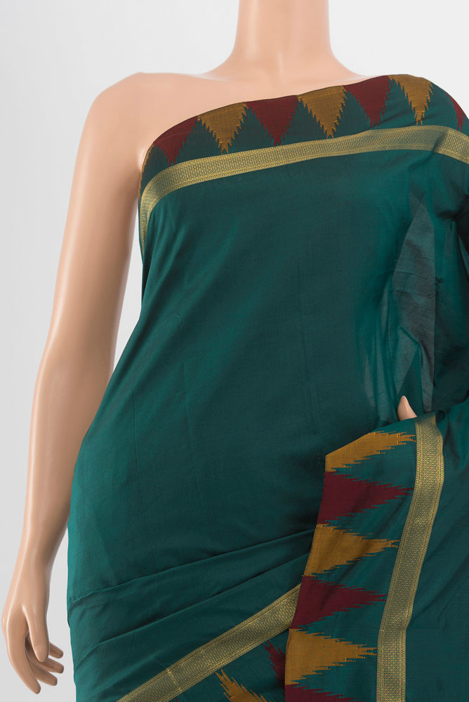 Border image of Peacock Blue Bangalore Silk - kadyal Saree with Zari Butta on the body and Silk Border. 