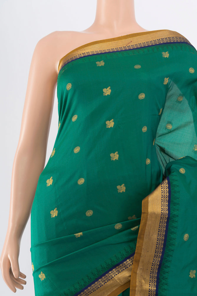 Border image of Pure Silk Pure Zari Peacock Blue Bangalore - kadyal Saree with Zari Butta on the body and Silk Border. 