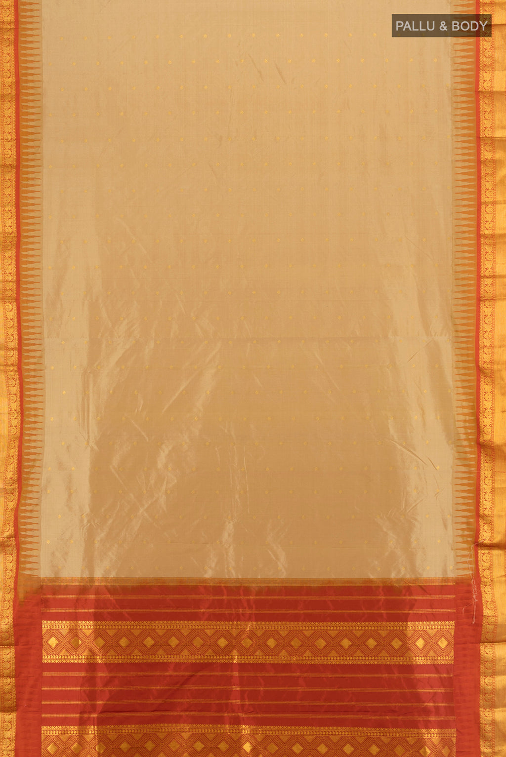 Flat view of Dark Beige Bangalore Silk - kadyal Saree with Plain Body and Silk Border. 