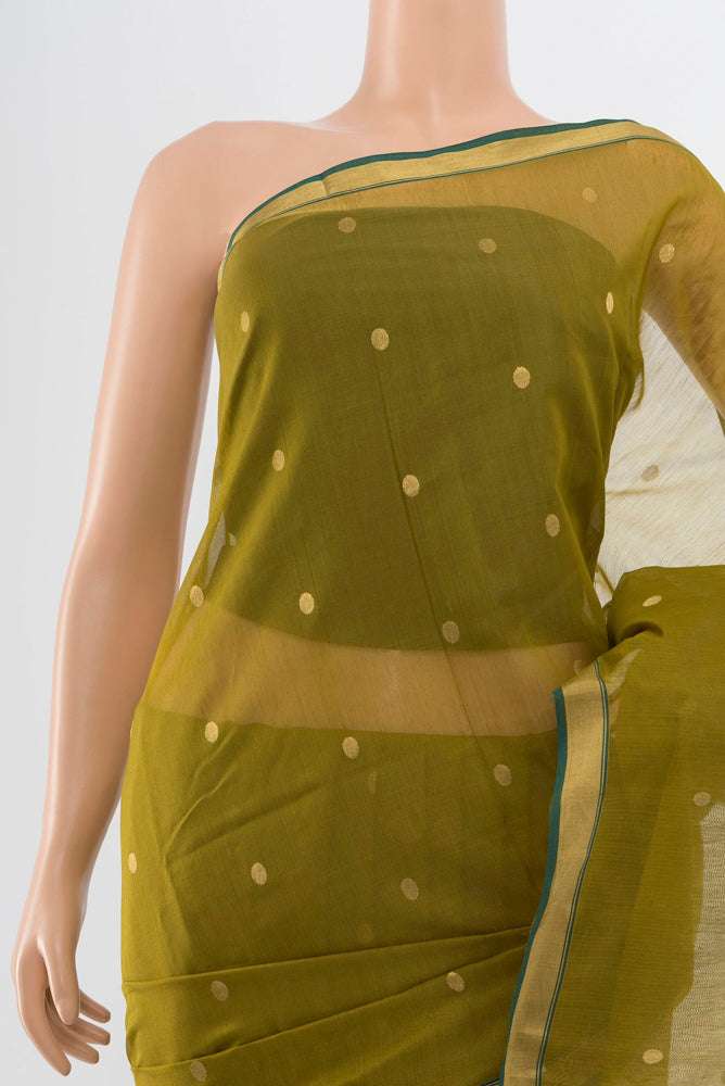 Border image of Mehandi Green Chanderi Silk Cotton Saree with Zari Butta on the body and Silk Border. 