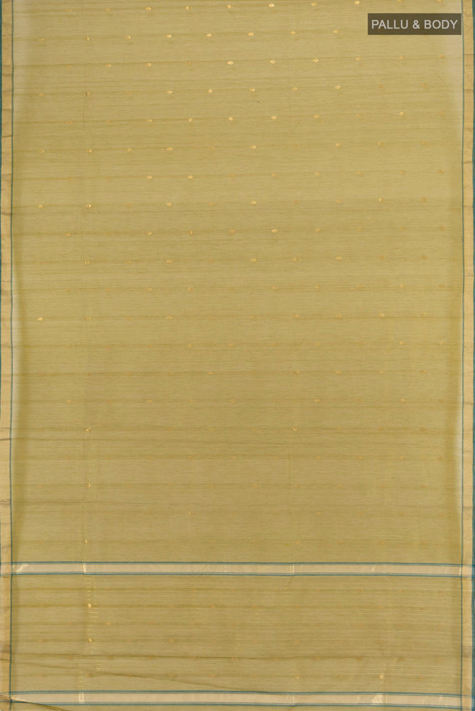 Flat view of Mehandi Green Chanderi Silk Cotton Saree with Zari Butta on the body and Silk Border. 