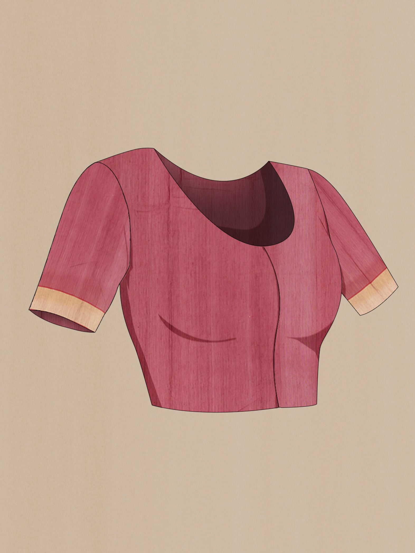 Close up image of the blouse of Maroon Chanderi Silk Cotton Saree with Zari Butta on the body and Zari Border. 