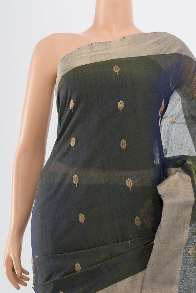 Border image of Navy Blue Chanderi Silk Cotton Saree with Zari Butta on the body and Silk Border. 