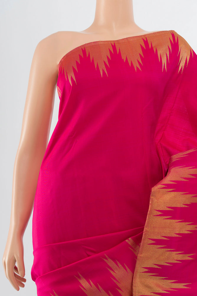 Border image of Pure Silk Pure Zari Dark Pink Kanchipuram Saree with Zari Butta on the body and Silk Border. 