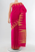 Pure Silk Pure Zari Dark Pink Kanchipuram Saree with Zari Butta on the body and Silk Border.  displayed on a mannequin