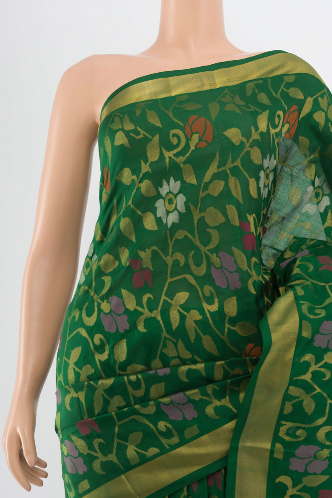 Border image of Bottle Green Uppada Silk Saree with Zari Butta on the body and Silk Border. 