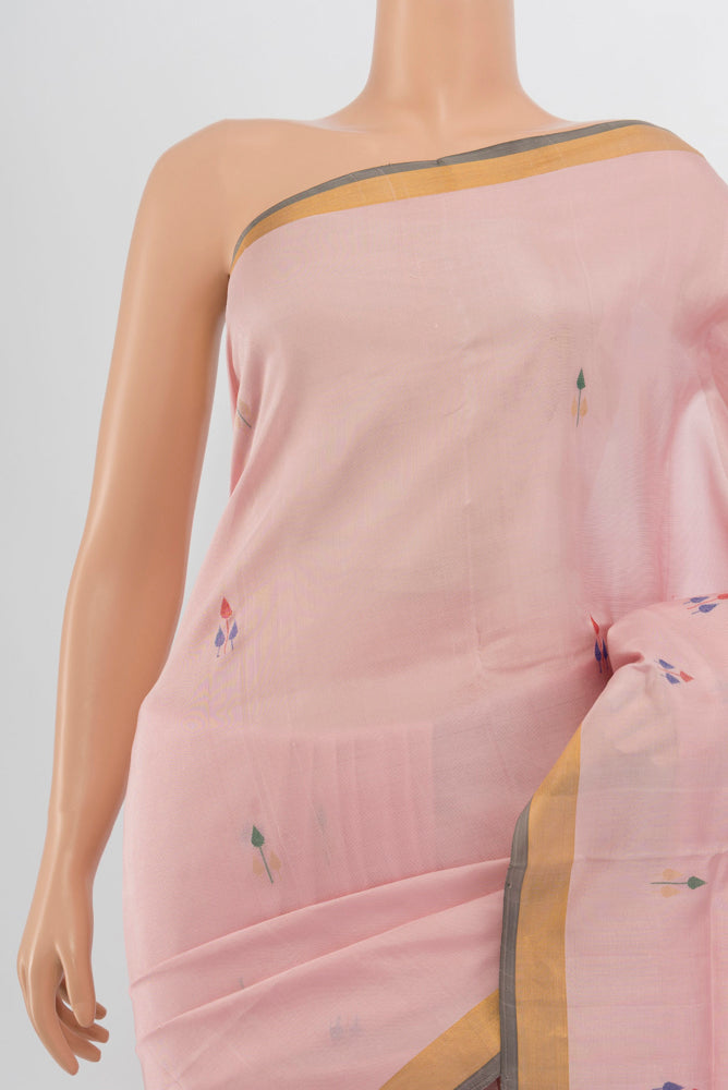 Border image of Rose Gold Uppada Silk Saree with Zari Butta on the body and Silk Border. 