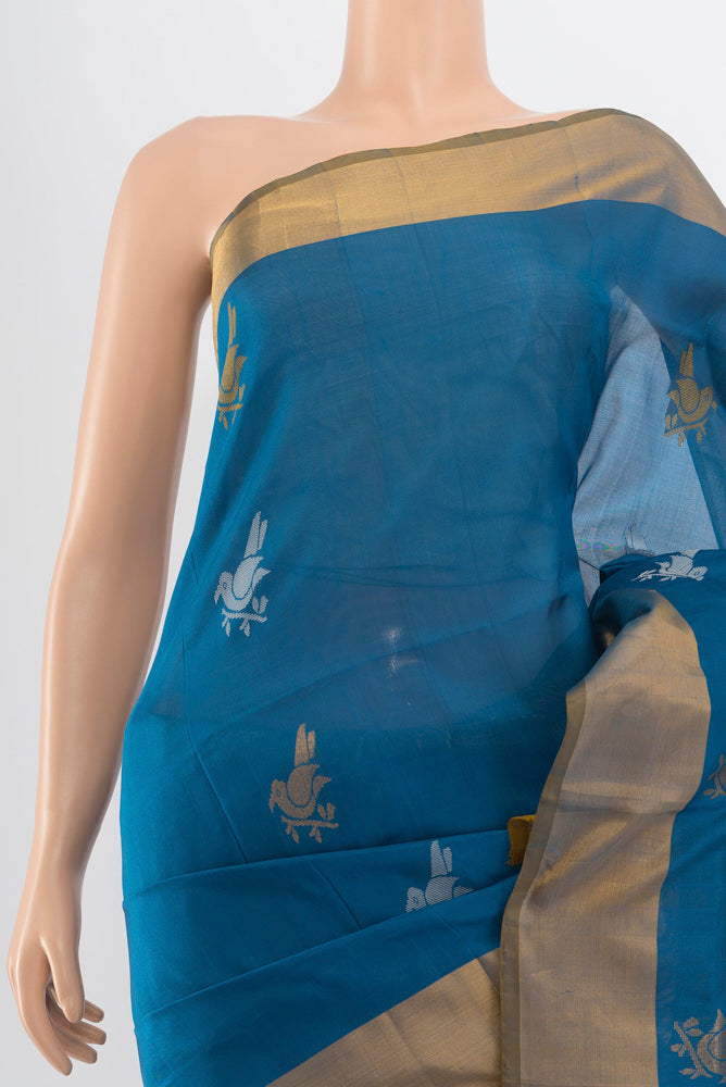 Border image of Pure Silk Pure Zari Dark Blue Uppada Saree with Zari Butta on the body and Silk Border. 