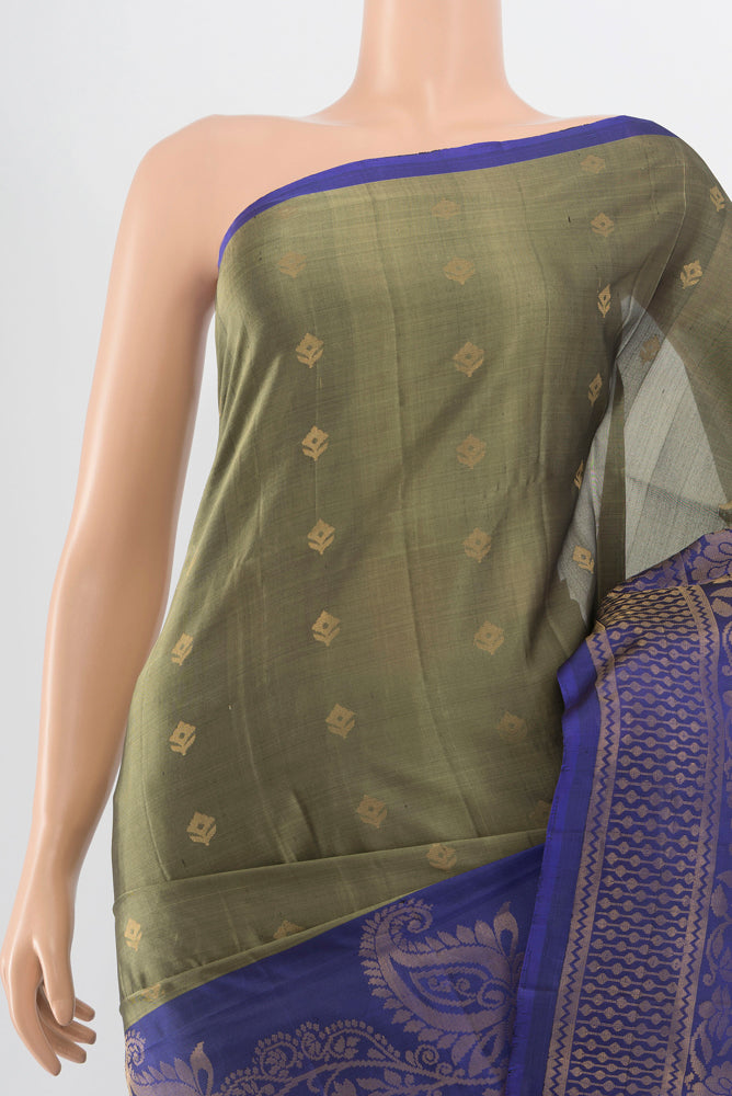 Border image of Pure Silk Pure Zari Davys Grey Soft Saree with Zari Butta on the body and Silk Border. 