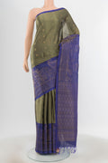 Pure Silk Pure Zari Davys Grey Soft Saree with Zari Butta on the body and Silk Border.  displayed on a mannequin
