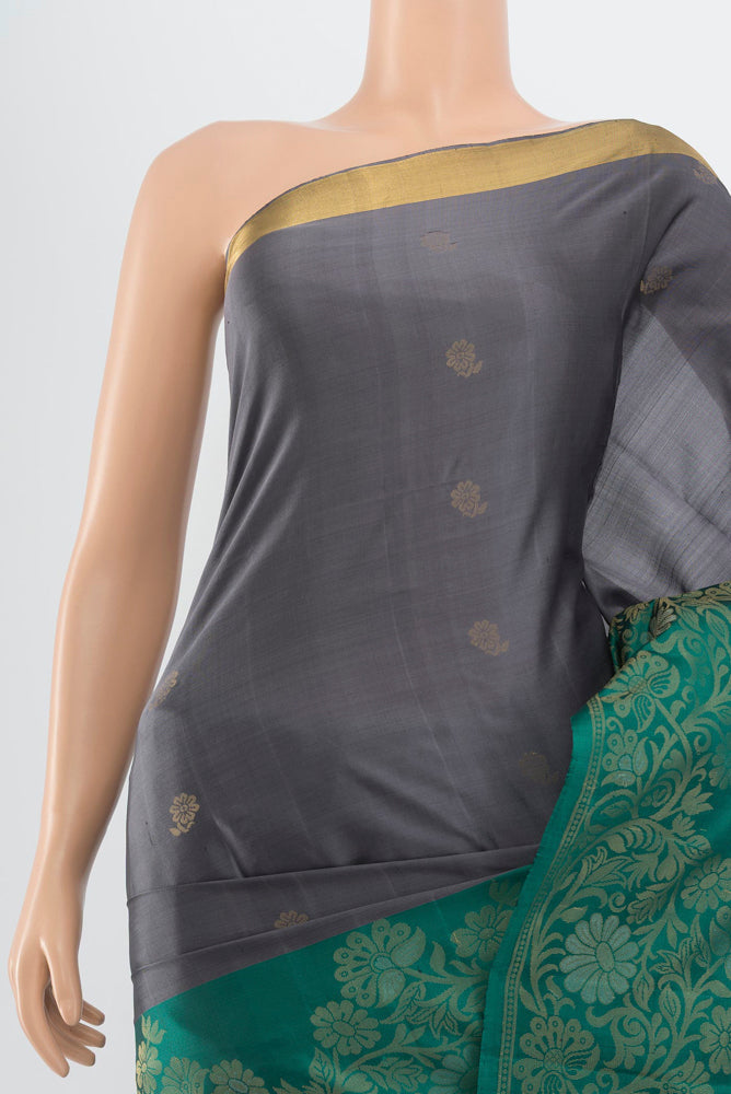 Border image of Pure Silk Pure Zari Davys Grey Soft Saree with Zari Butta on the body and Silk Border. 
