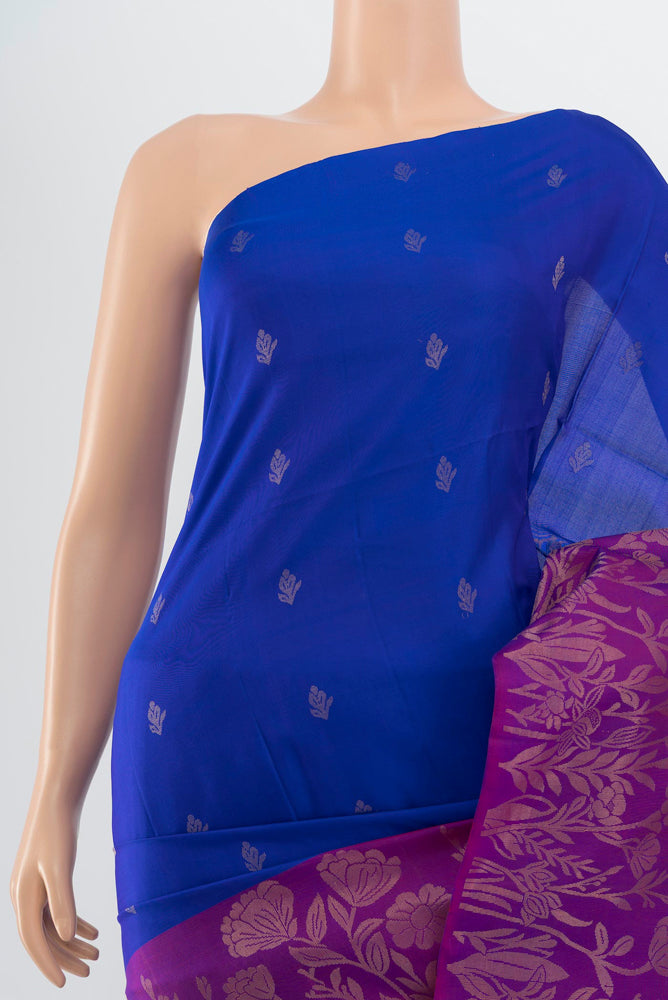 Border image of Pure Silk Pure Zari Dark Blue Soft Saree with Zari Butta on the body and Silk Border. 