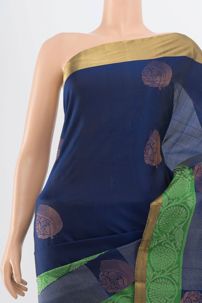 Border image of Pure Silk Pure Zari Navy Blue Soft Saree with Zari Butta on the body and Silk Border. 