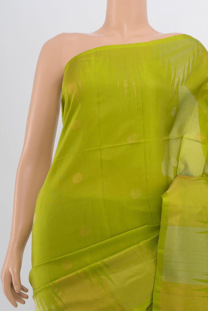 Border image of Parrot Green Soft Silk Saree with Zari Butta on the body and Silk Border. 