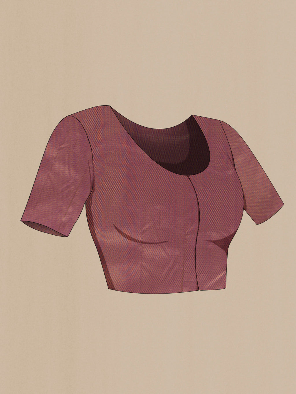 Close up image of the blouse of Pure Silk Pure Zari Violet Kanchipuram Saree with Zari Butta on the body and Silk Border. 