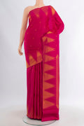 Pink Kanchipuram Silk Saree with Zari Butta on the body and Temple Border.  displayed on a mannequin