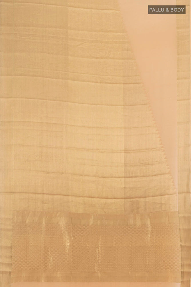 Flat view of Golden Mysore Silk Saree with Zari Butta on the body and Silk Border. 