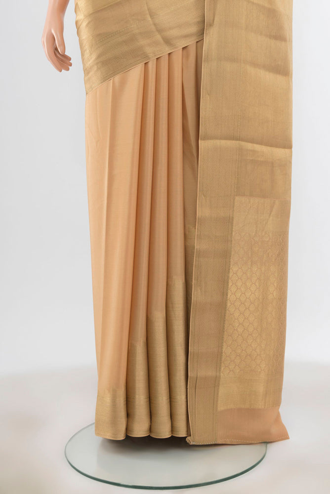 Pleats and pallu of Golden Mysore Silk Saree with Zari Butta on the body and Silk Border. 