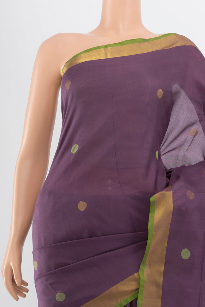 Border image of Pure Silk Pure Zari Violet Uppada Saree with Zari Butta on the body and Silk Border. 