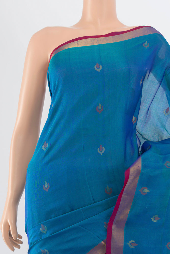Border image of Dark Blue Uppada Silk Saree with Zari Brocade on the body and Silk Border. 