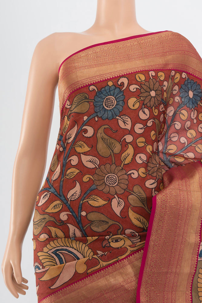 Border image of Pure Silk Pure Zari Multi Color Tussar Saree with kalamkari Print on the body and Silk Border. 