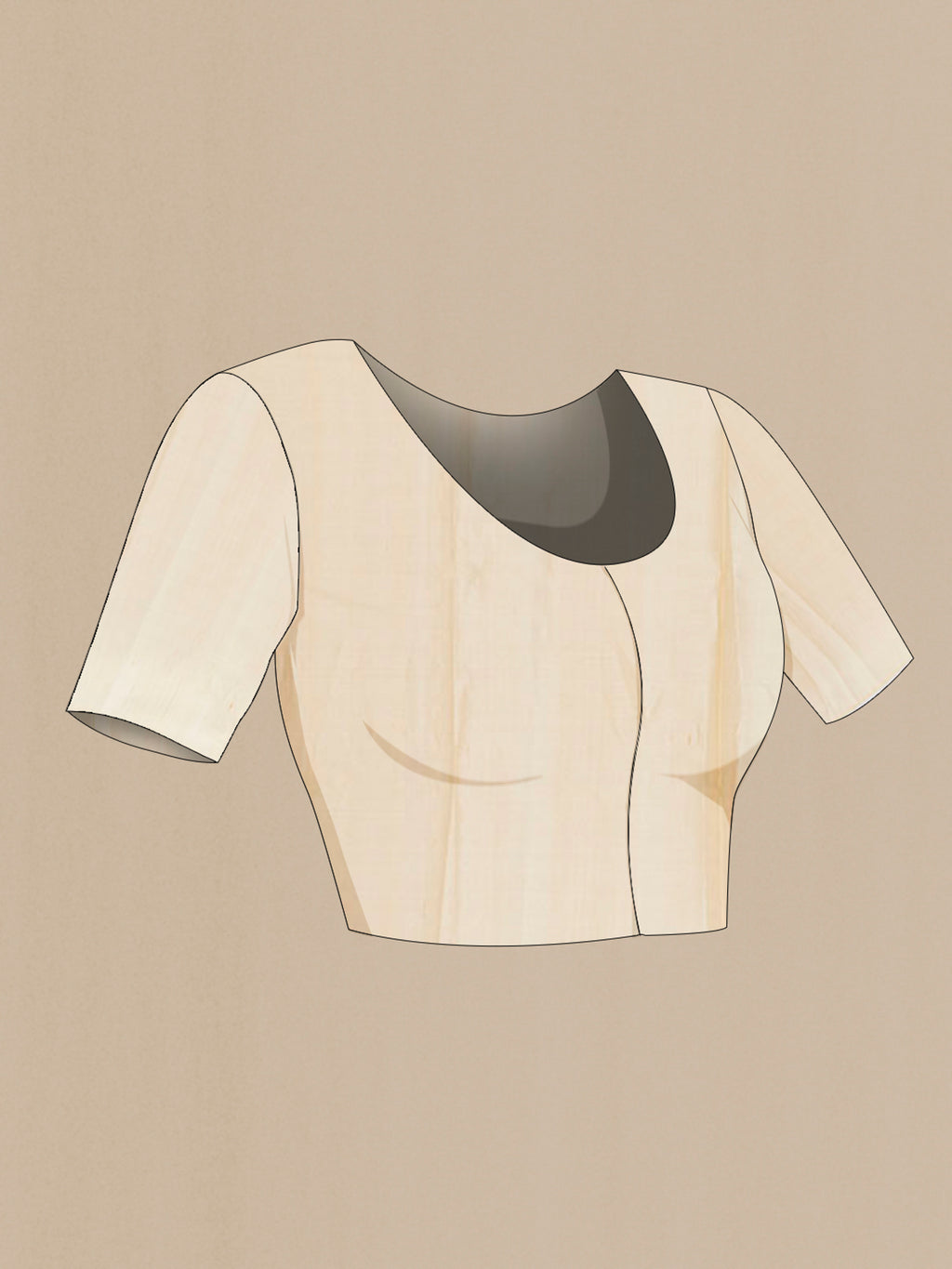 Close up image of the blouse of Cream Tussar Silk Saree with Zari Butta on the body and Zari Border. 