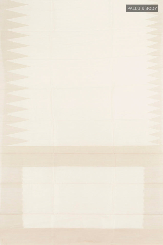 Flat view of Pure Silk Pure Zari Cream Tussar Saree with Zari Butta on the body and Silk Border. 