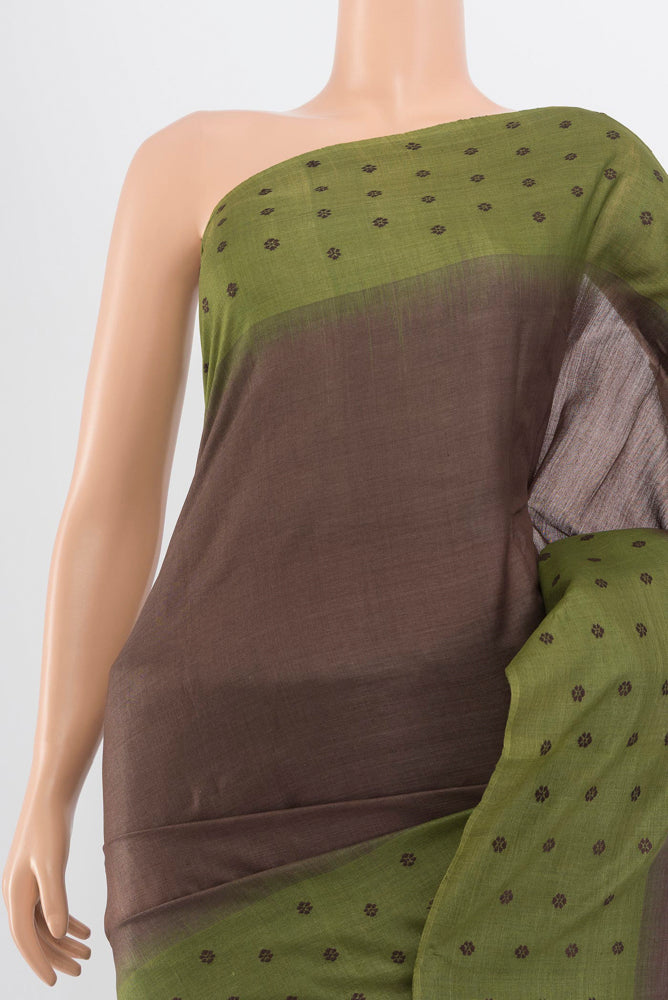 Border image of Pure Silk Pure Zari Brown Tussar Saree with Zari Butta on the body and Silk Border. 