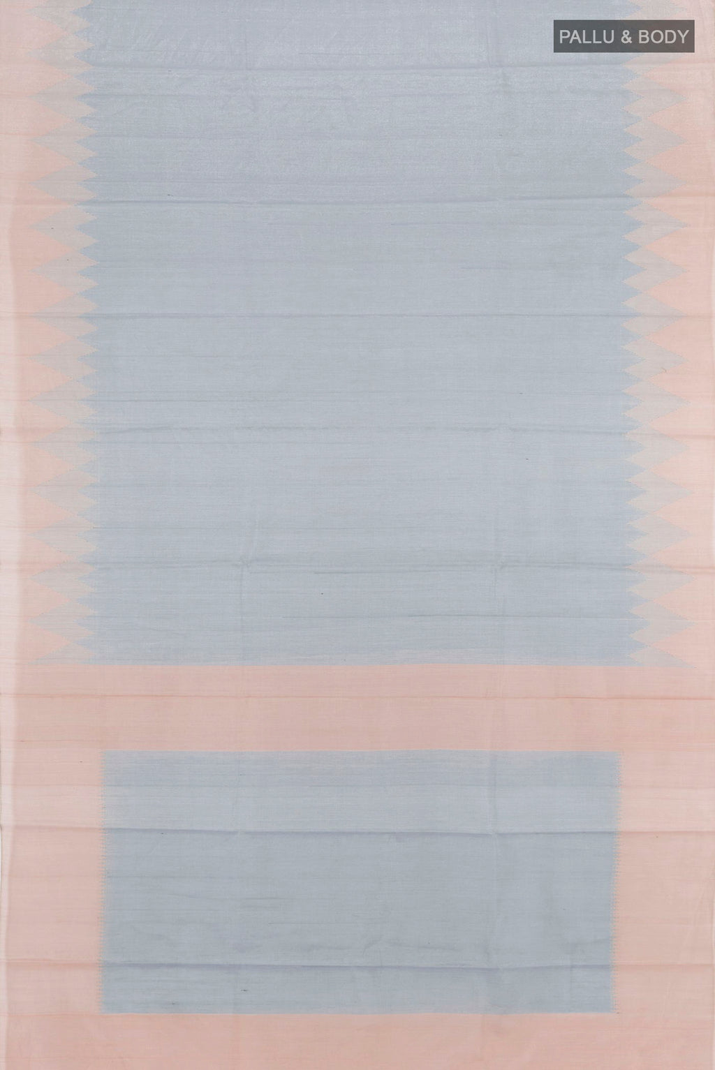 Flat view of Blue Tussar Silk Saree with Plain Body and Temple Border. 