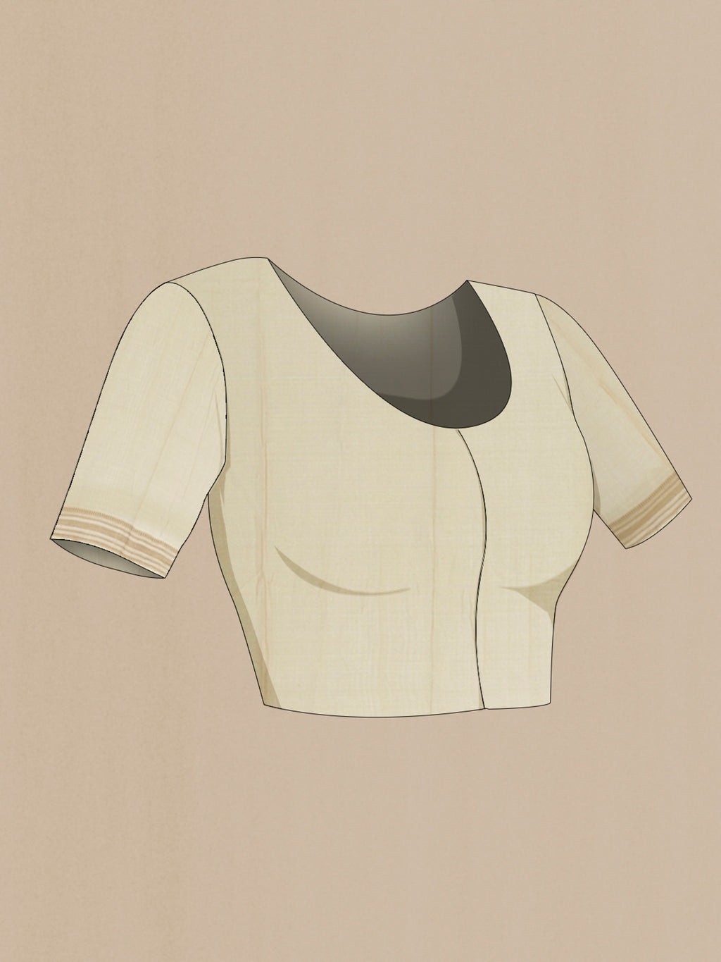 Close up image of the blouse of Beige Tussar Saree with Checked design on the body and Thread Border. 