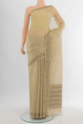 Beige Tussar Saree with Checked design on the body and Thread Border.  displayed on a mannequin
