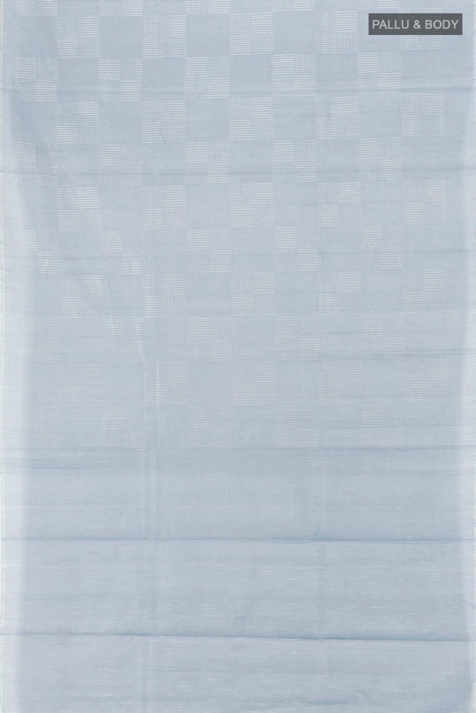 Flat view of Pure Silk Pure Zari Davys Grey Tussar Saree with Zari Butta on the body and Silk Border. 